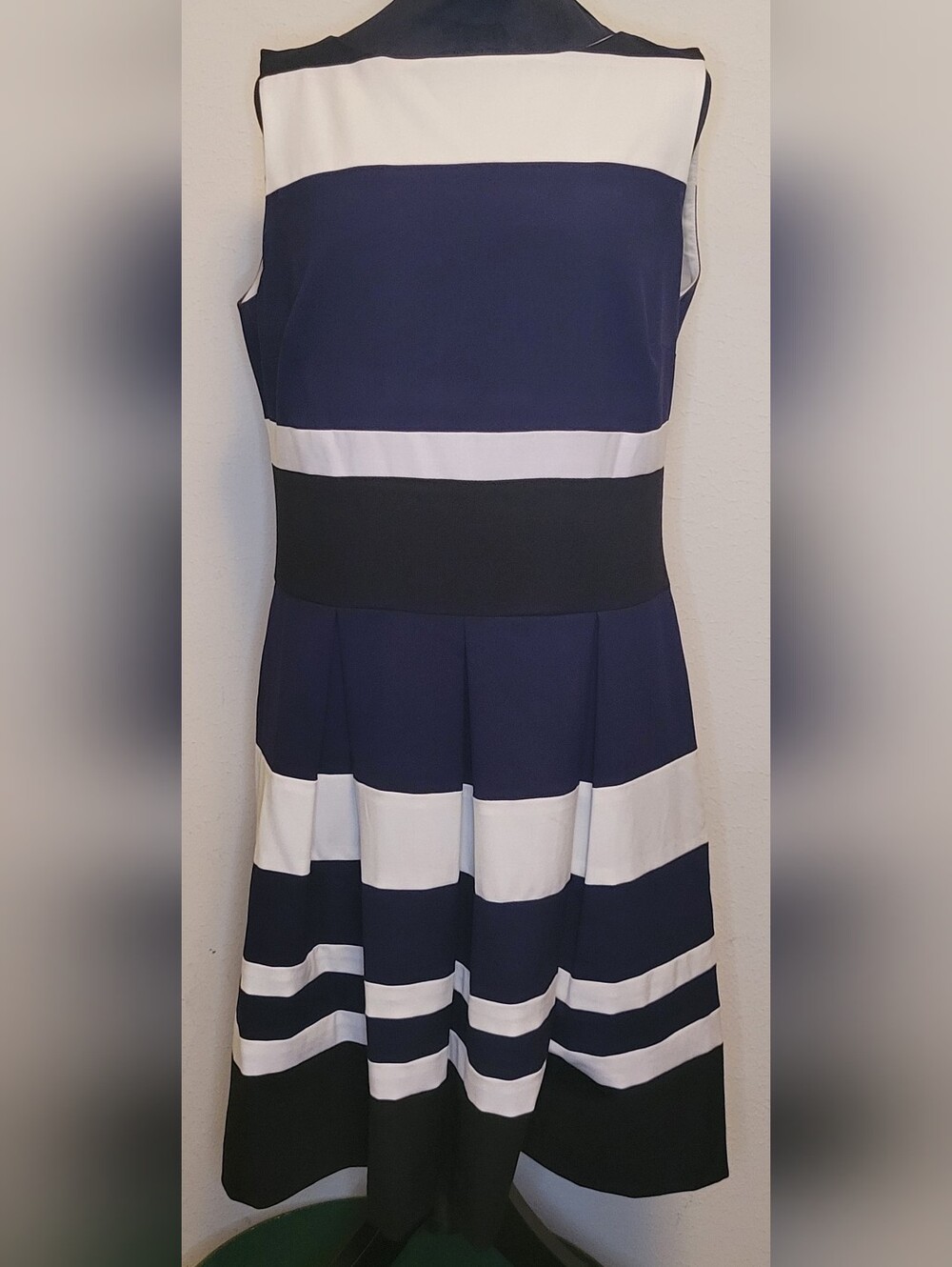 Ralph Lauren Navy, White & Black Striped Fit-and-Flare Dress